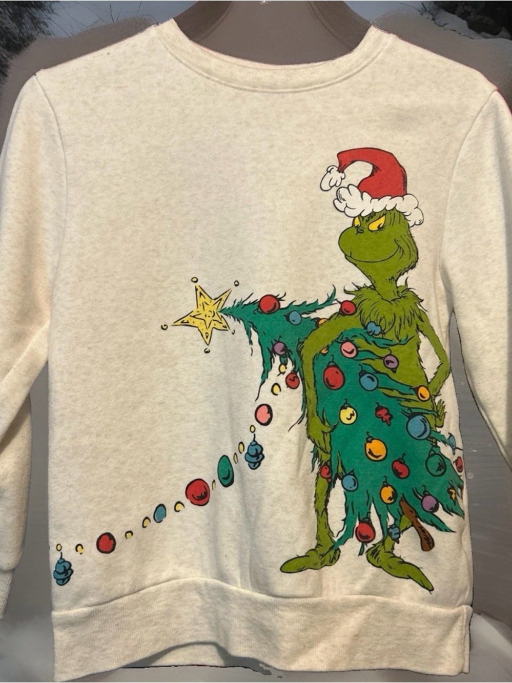 Dr. Seuss Cream Kids Grinch Graphic Holiday Sweatshirt with Red Hat